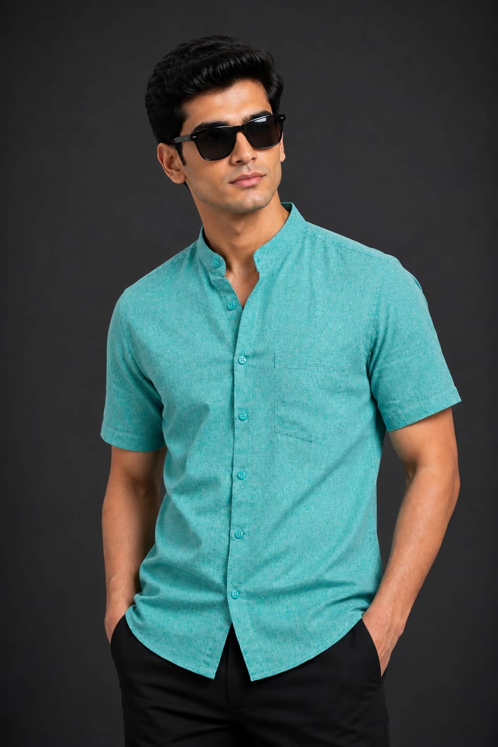 Aqua Teal Color Pure Cotton Men's Shirt