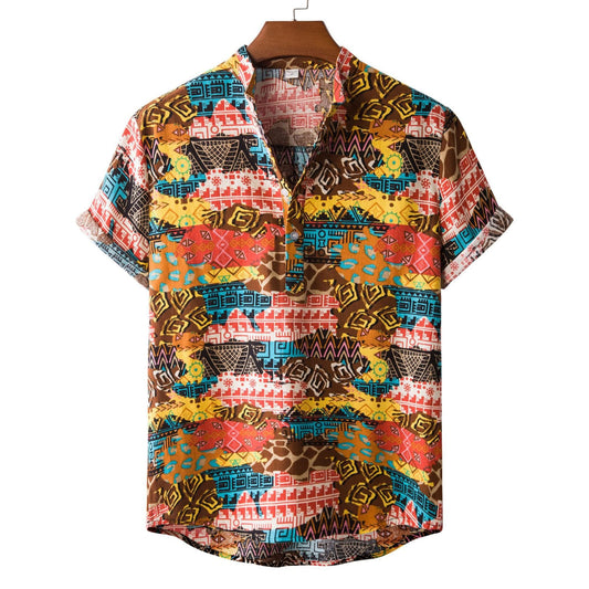 ABSTRACT GRAPHIC OVERLAY PRINTED COTTON SHIRT