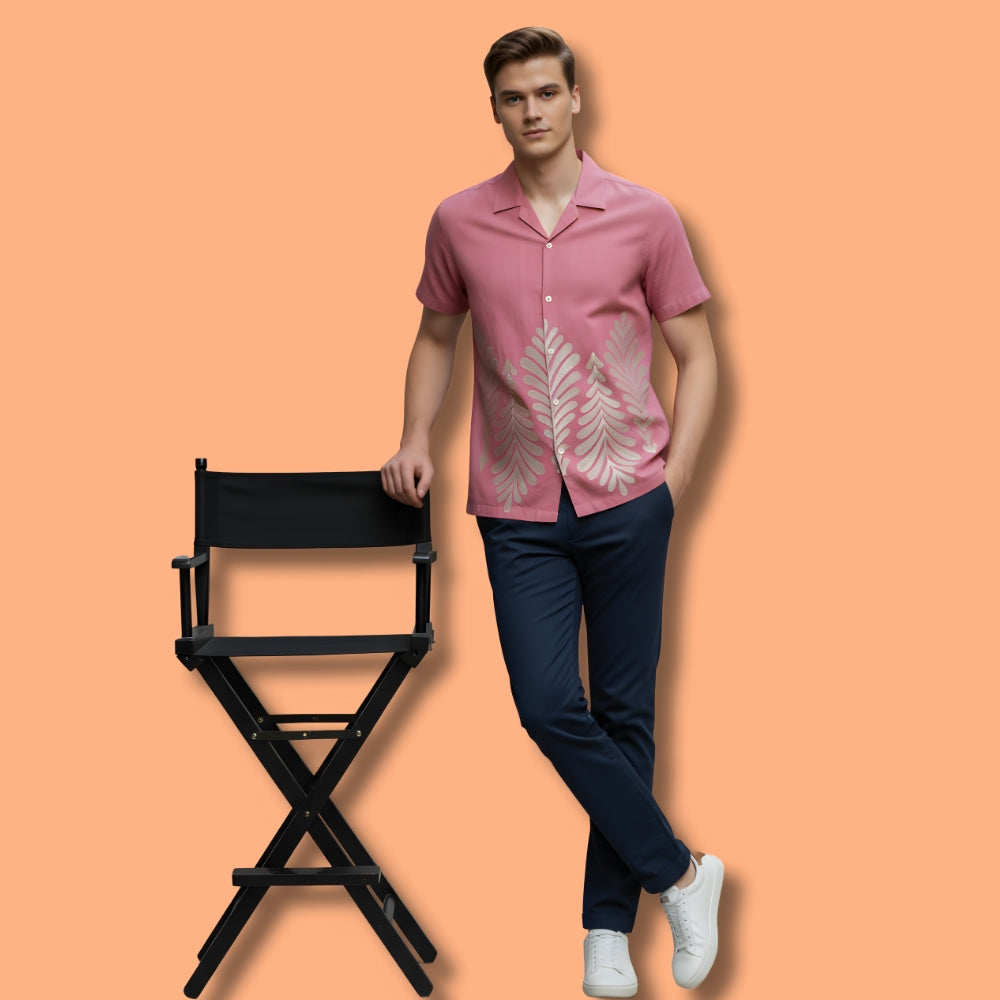 Pink Leafy Thread Embroidery Design Shirt