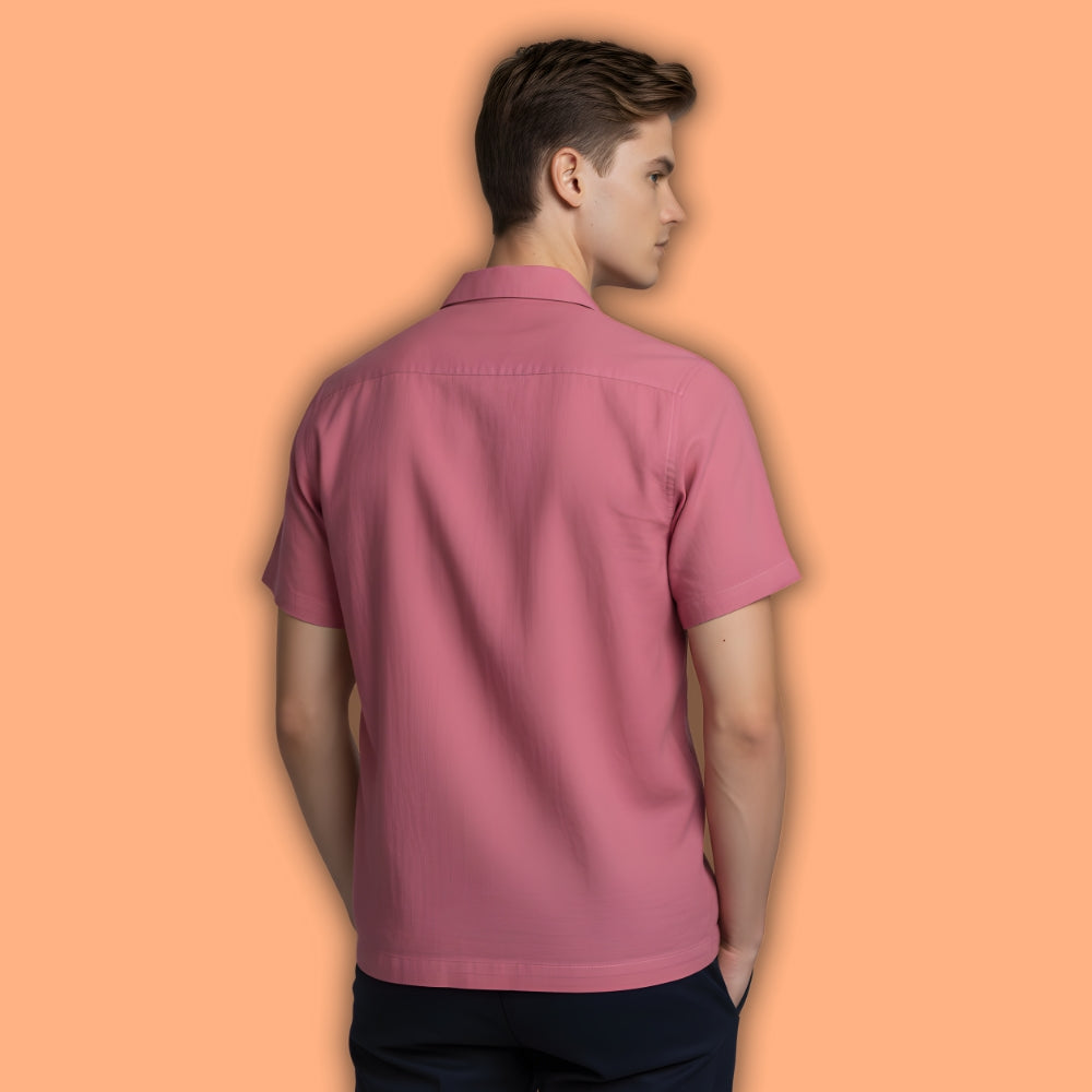 Pink Leafy Thread Embroidery Design Shirt