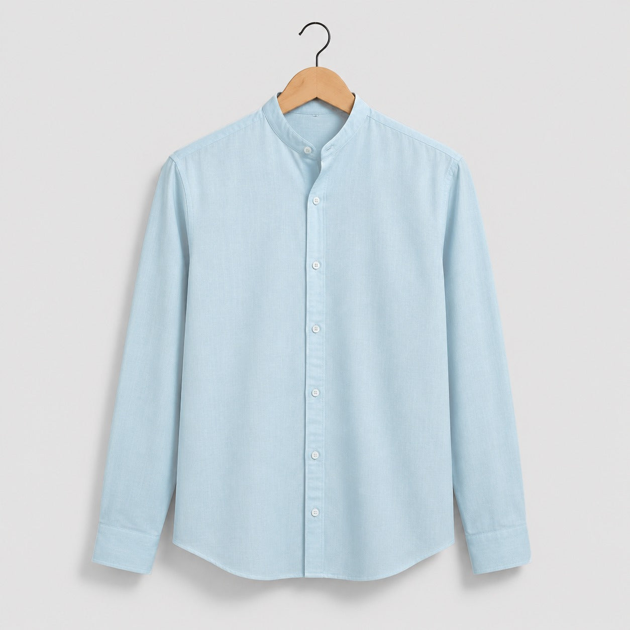 Light Skyblue Pure Cotton Mandarin Collar Shirt