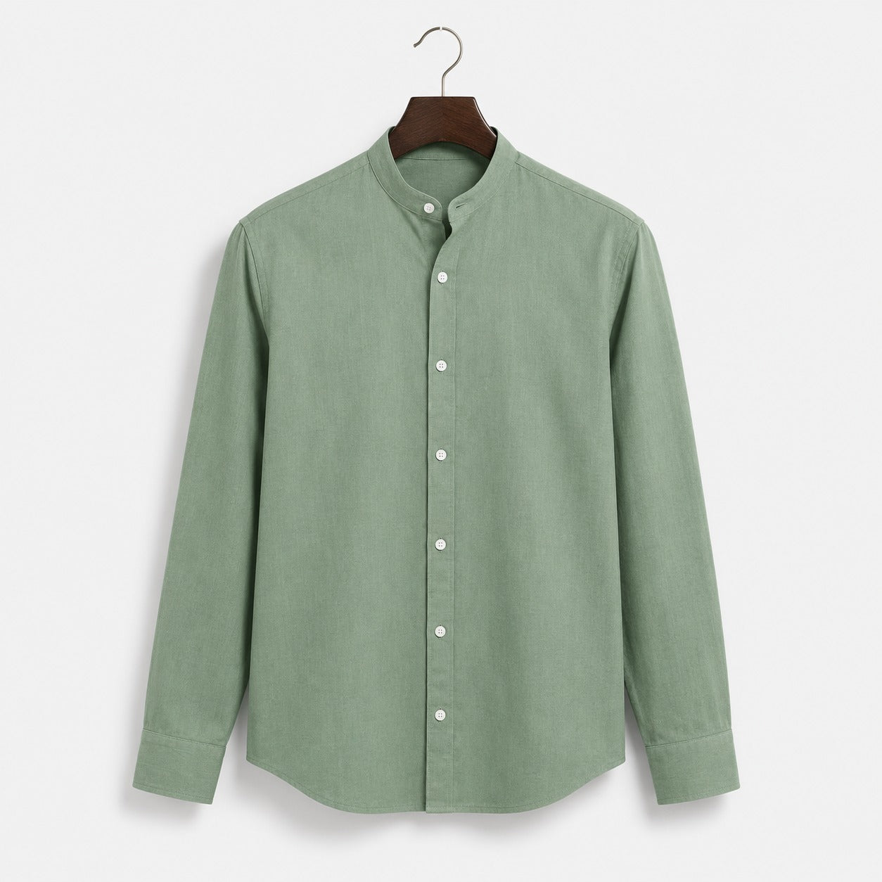 Dusty Green Pure Cotton Mandarin Collar Shirt