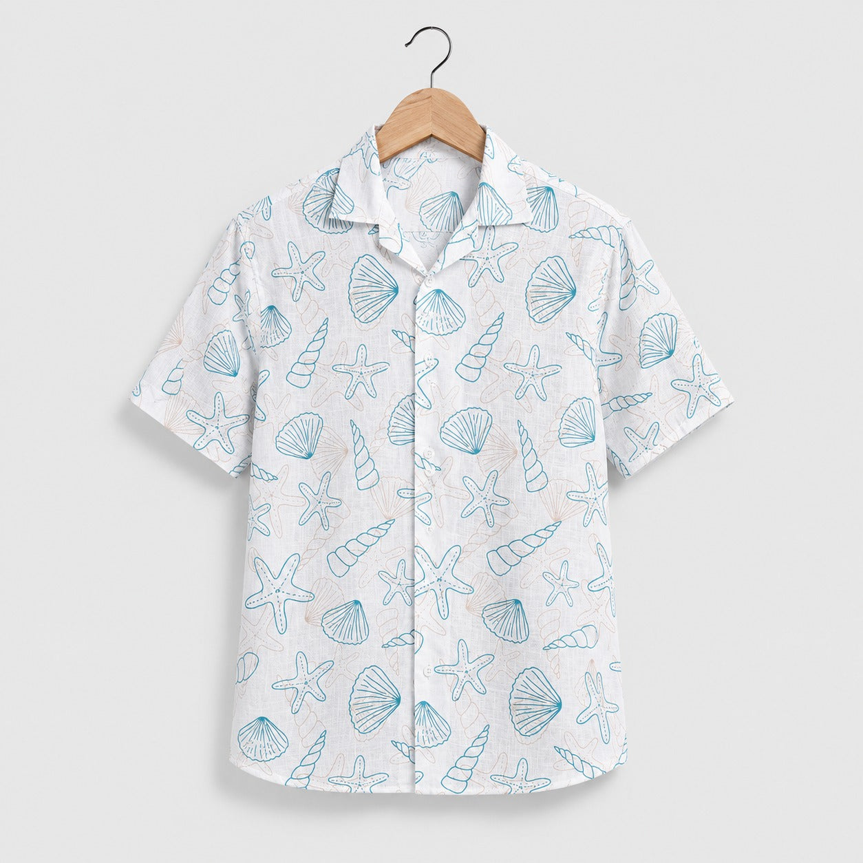 Ocean Shell Print Cotton Resort Shirt