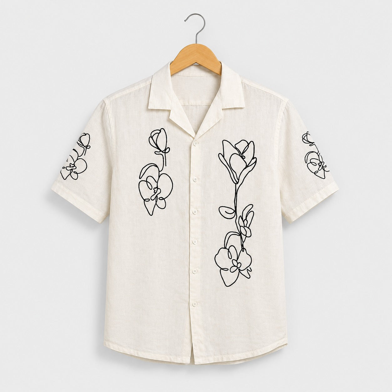 Ivory Orchid Line Art Printed Shirt