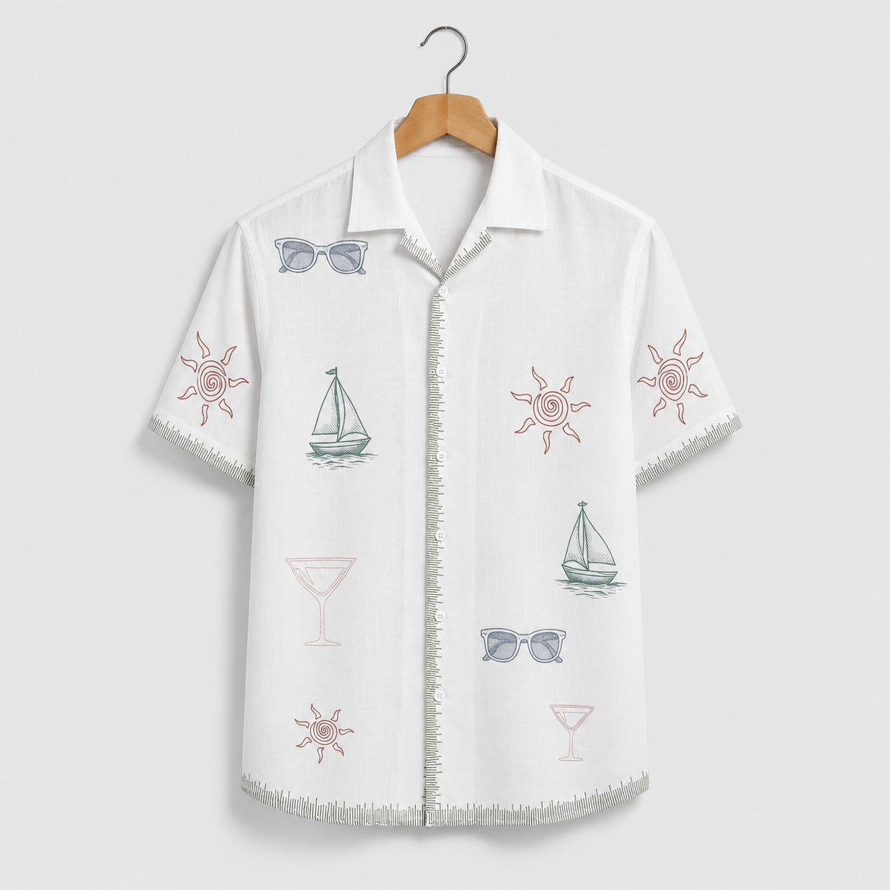 White Coastal Icons Printed Shirt