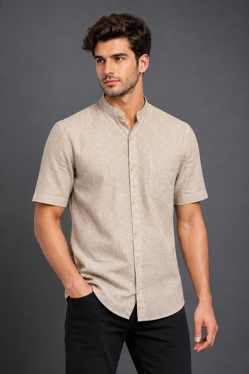 Beige Color Pure Cotton Men's shirt