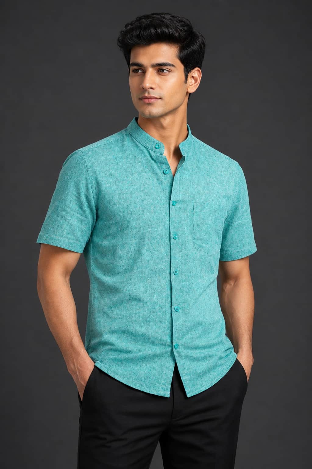 Aqua Teal Color Pure Cotton Men's Shirt