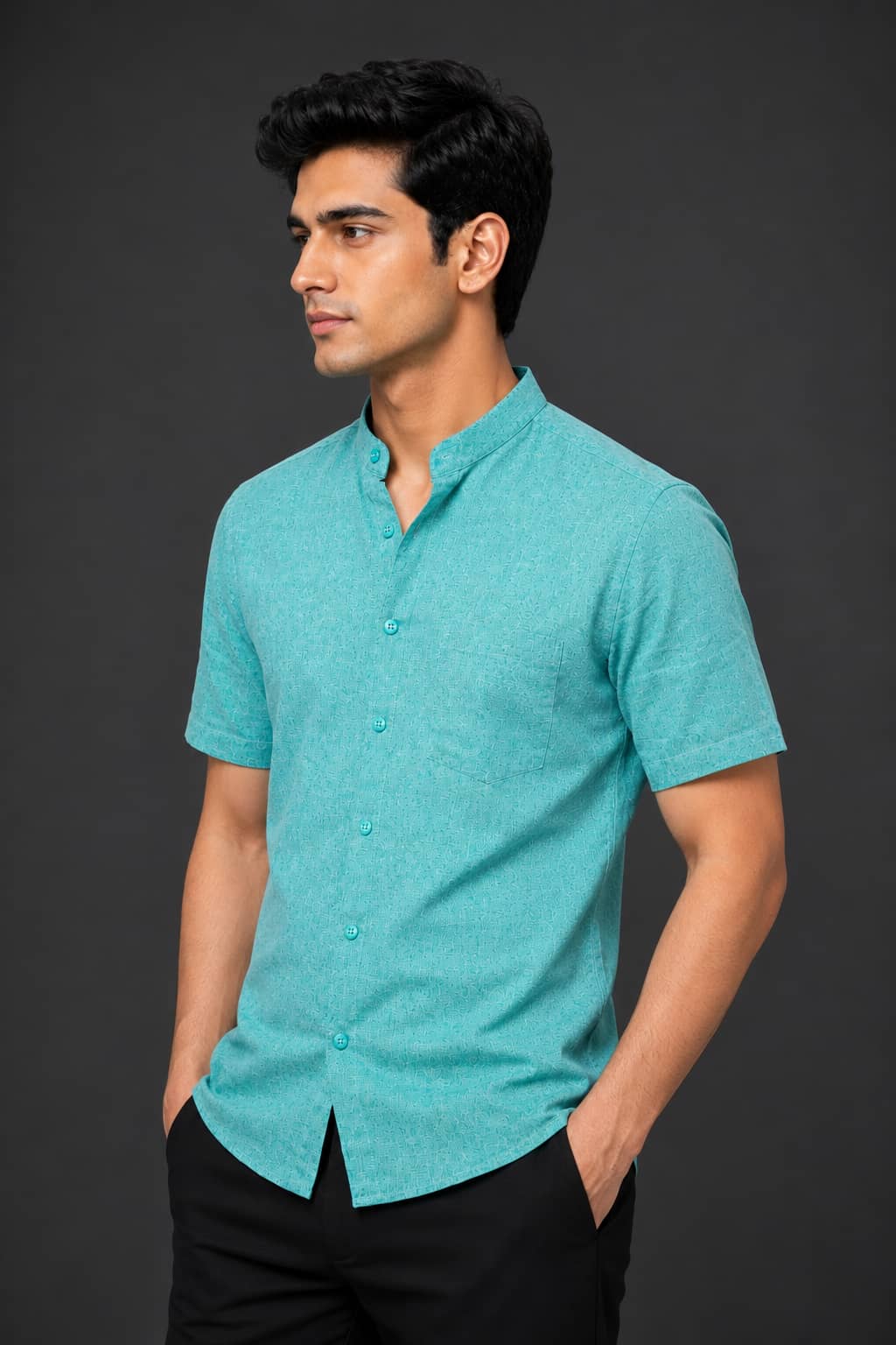 Aqua Teal Color Pure Cotton Men's Shirt