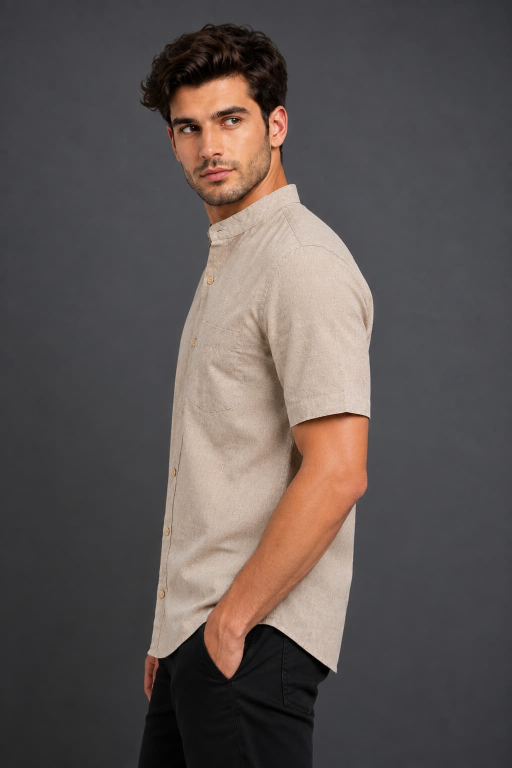 Beige Color Pure Cotton Men's shirt