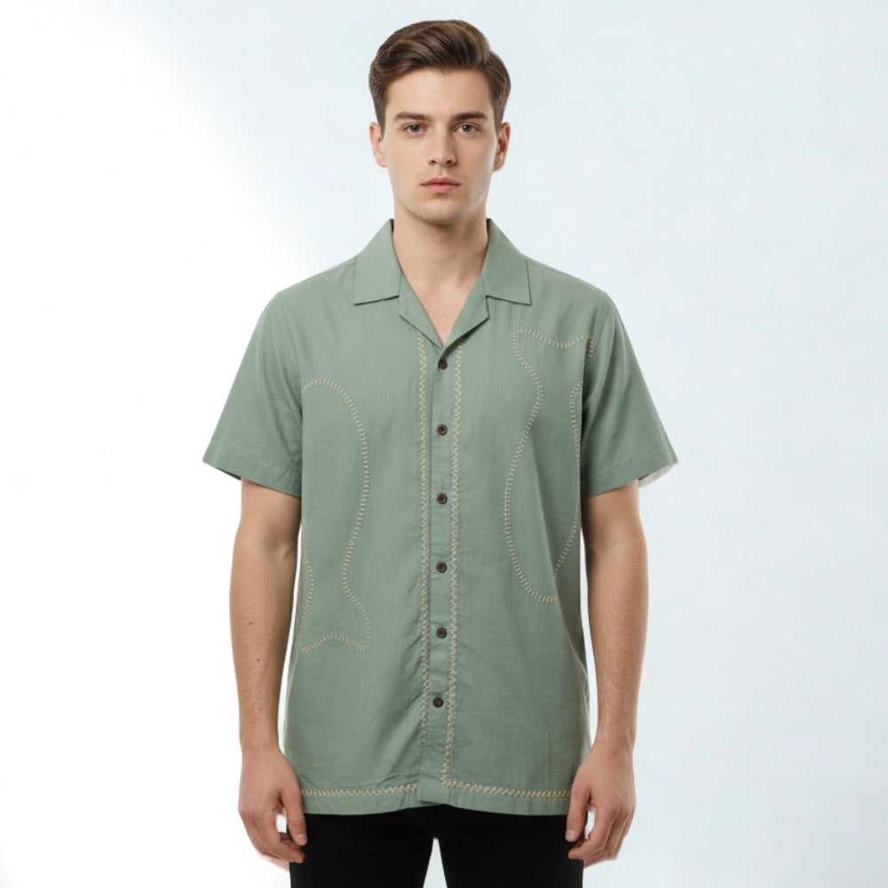 Mountain Mist Color Embroidery Linen Shirt