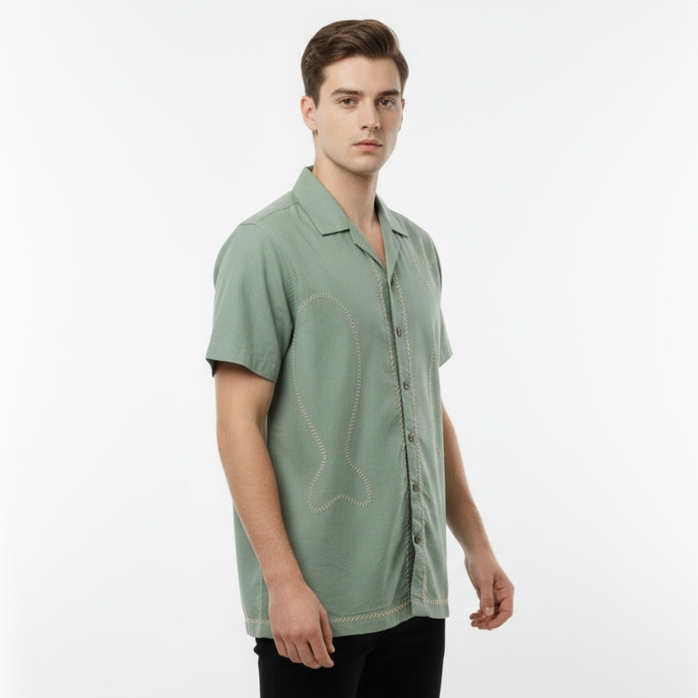 Mountain Mist Color Embroidery Linen Shirt