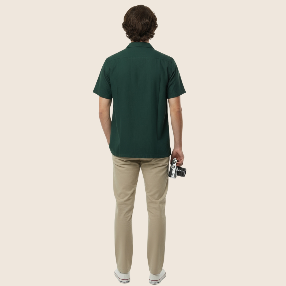Olive Green Floral Embroidery Linen Shirt