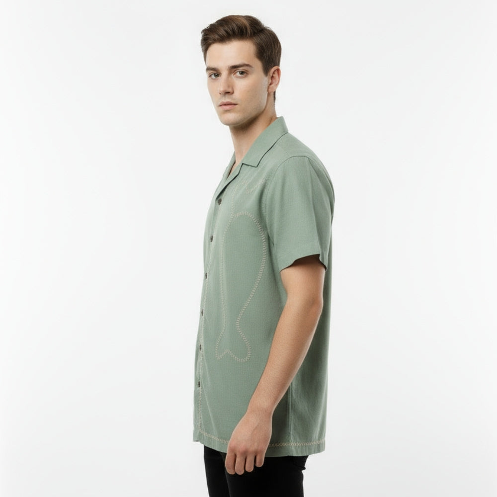 Mountain Mist Color Embroidery Linen Shirt
