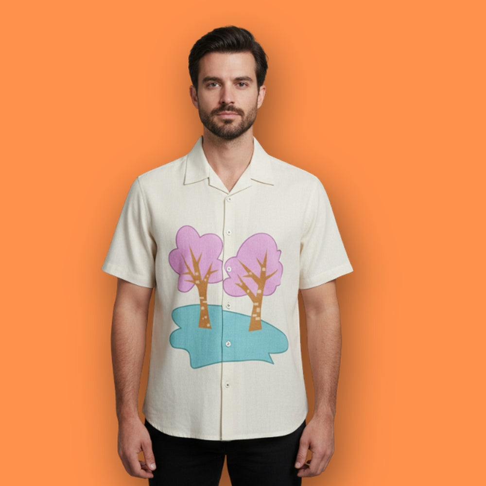 Grey Tint Color Bold Embroidered Tree Design Shirt