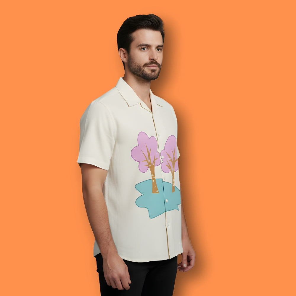 Grey Tint Color Bold Embroidered Tree Design Shirt