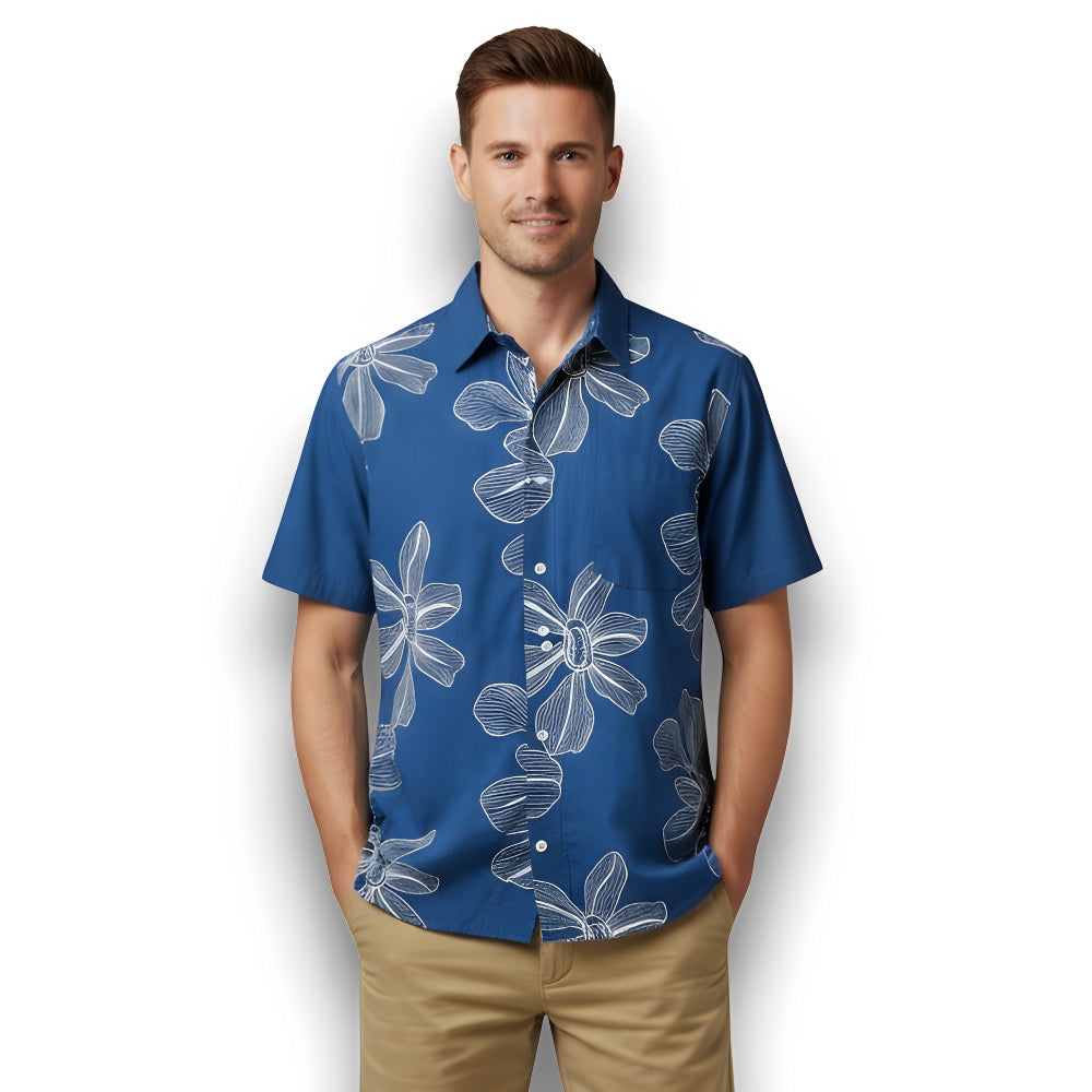 Blue Color white Floral Dori Embroidery Shirt