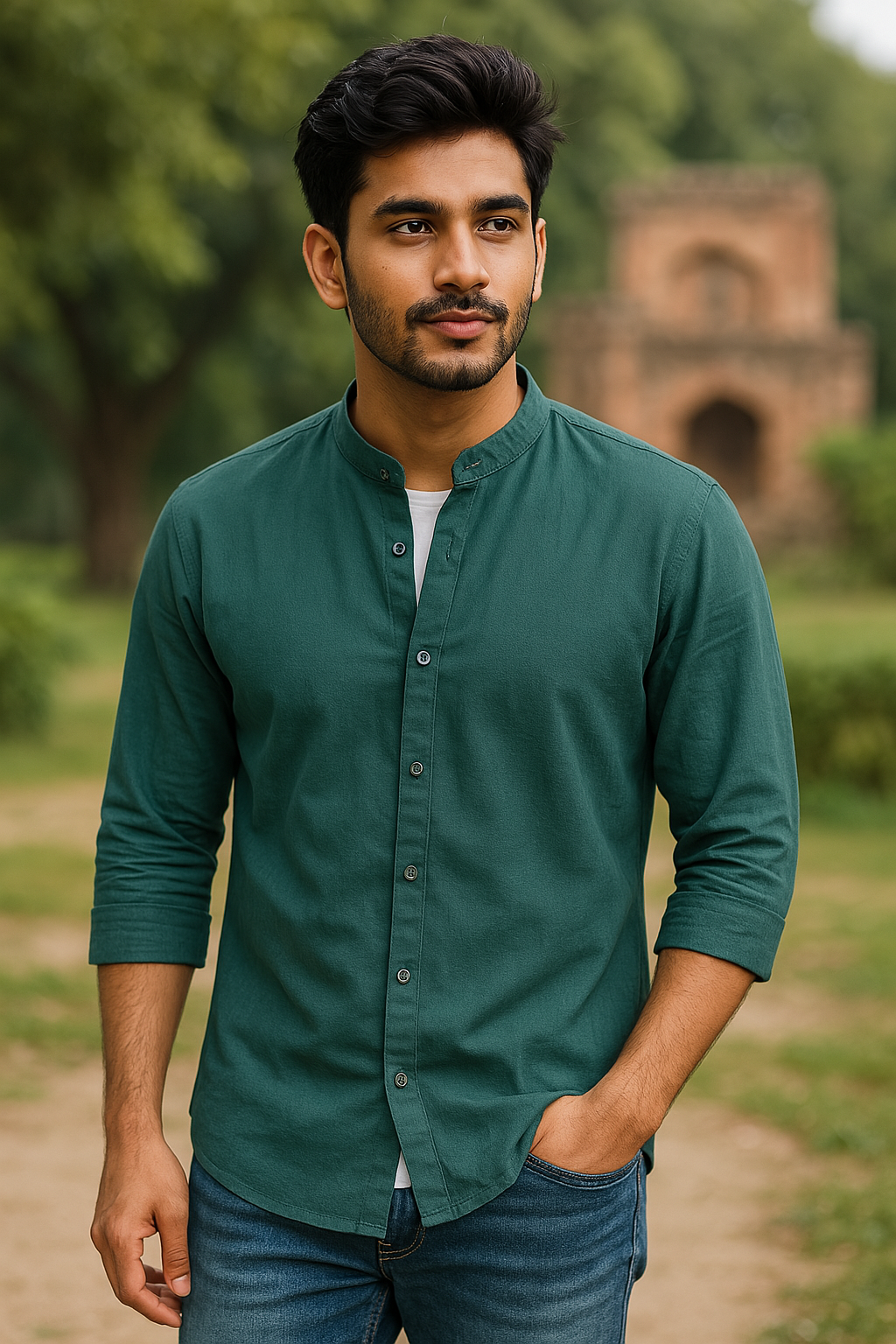 Lunar Green Color Cotton Men's Shirt