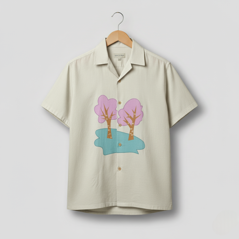 Grey Tint Color Bold Embroidered Tree Design Shirt
