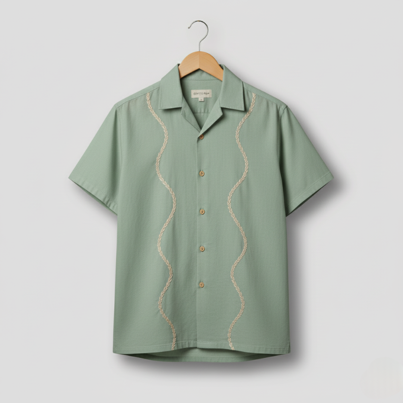Mountain Mist Color Embroidery Linen Shirt