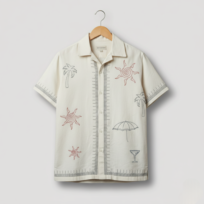 White Rock Color Embroidery Design Linen Shirt