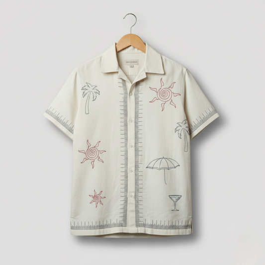 White Rock Color Embroidery Design Linen Shirt