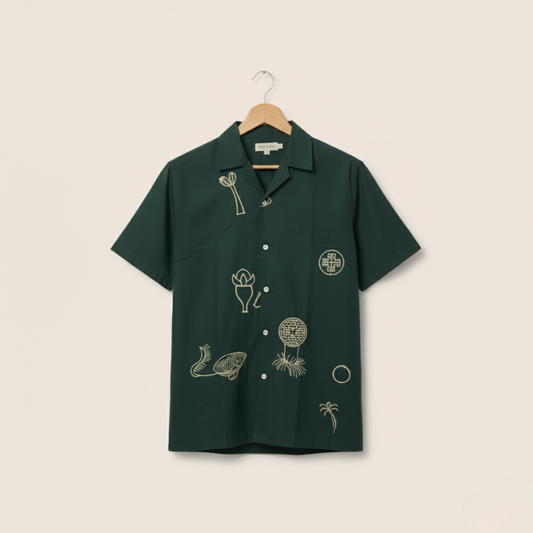 Olive Green Embroidery Design Linen Shirt