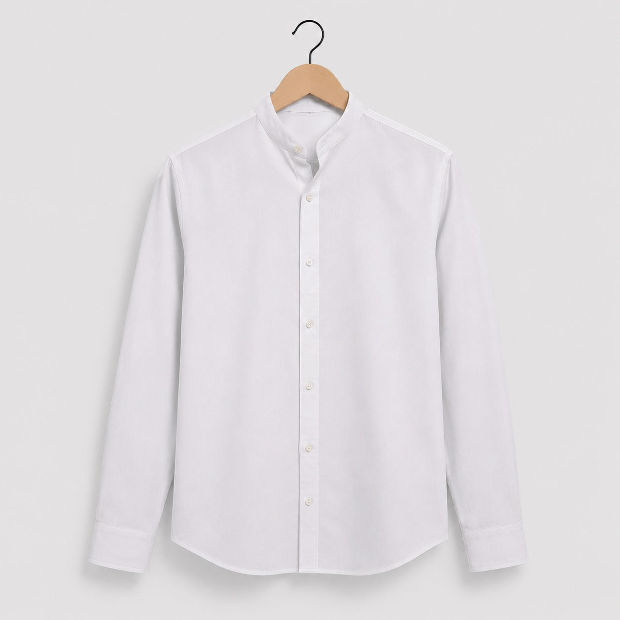 Classic White Pure Cotton Mandarin Collar Shirt