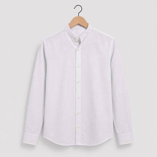 Classic White Pure Cotton Mandarin Collar Shirt