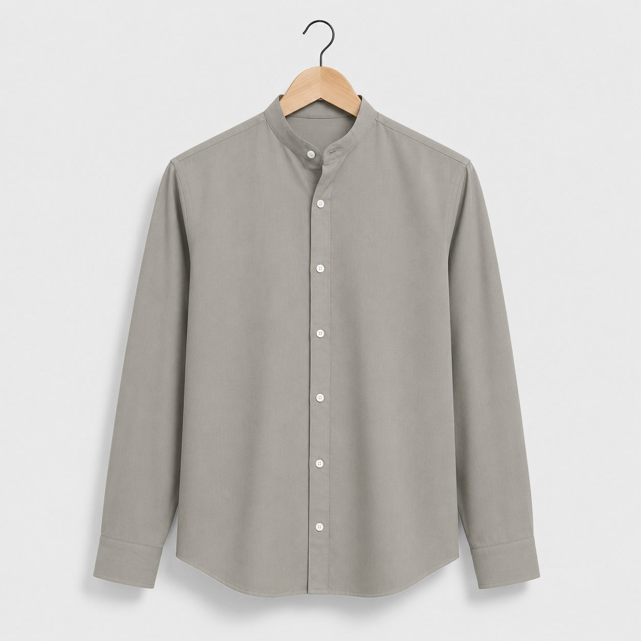 Light Taupe Pure Cotton Mandarin Collar Shirt