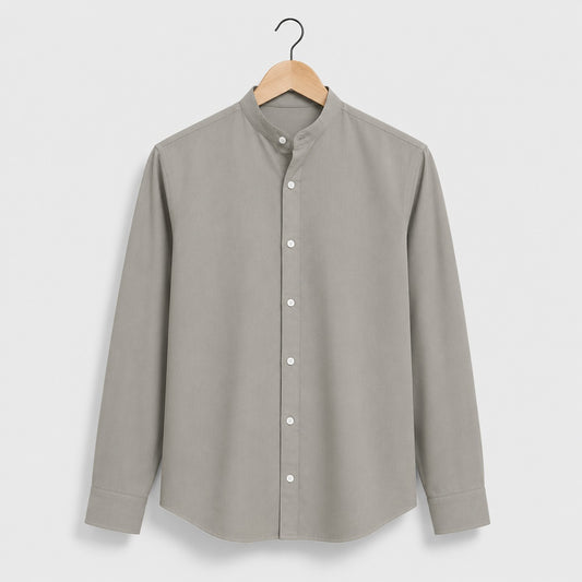 Light Taupe Pure Cotton Mandarin Collar Shirt