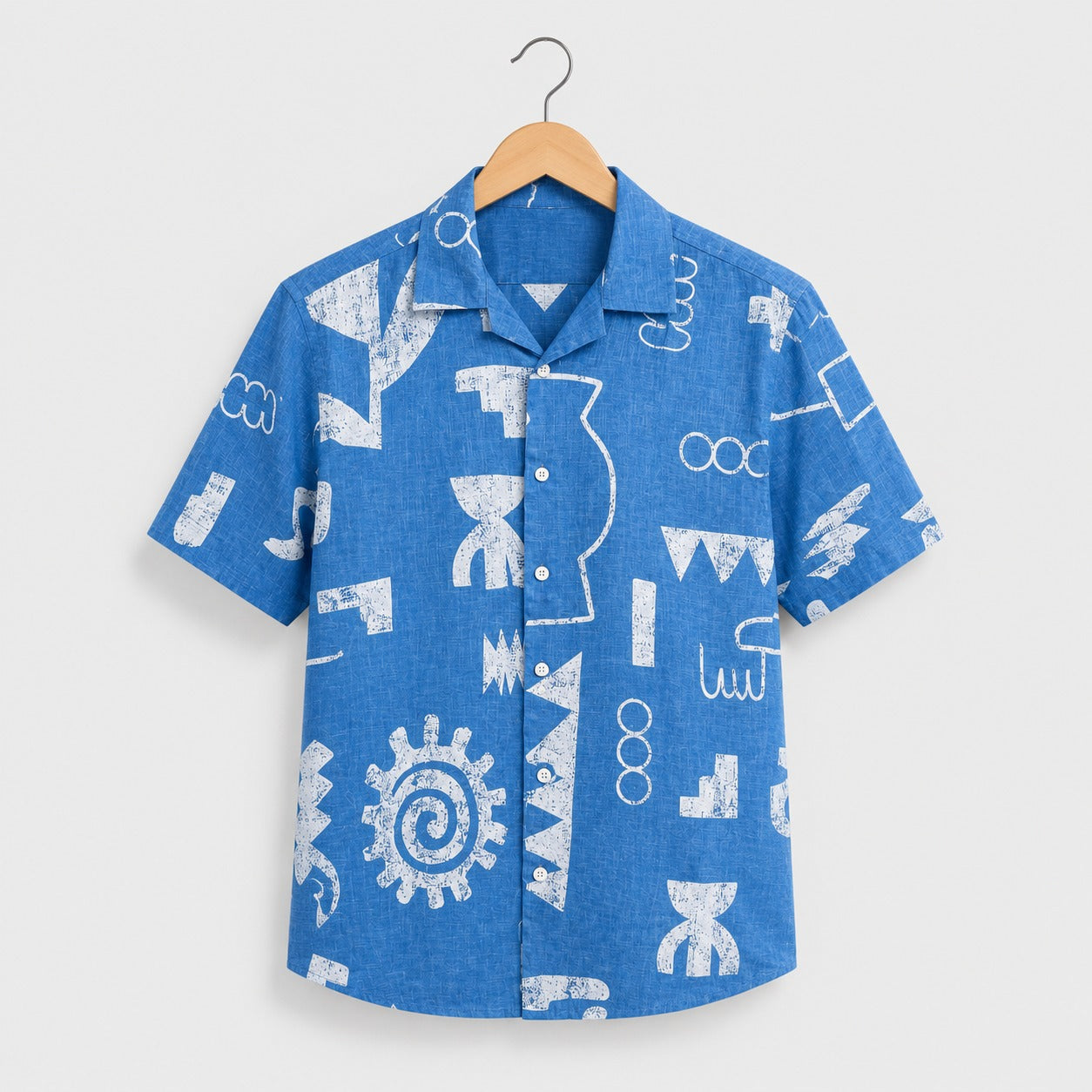 Royal Blue Abstract Graphic Printed Shirt