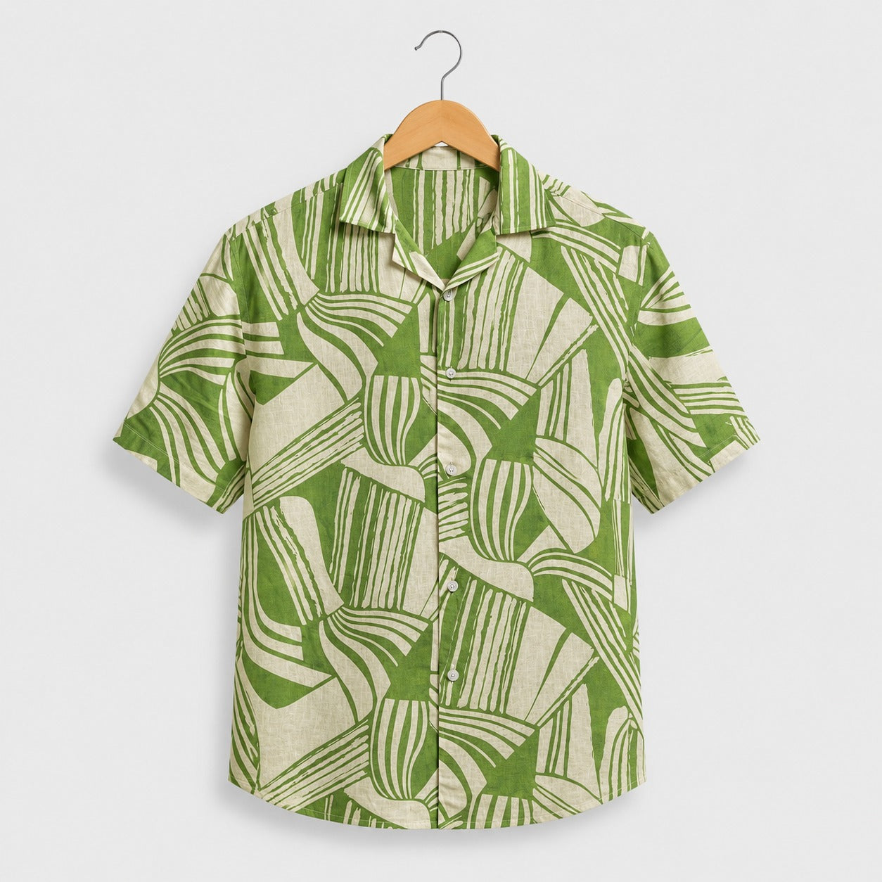 Olive Green Abstract Leaf Printed Shirt
