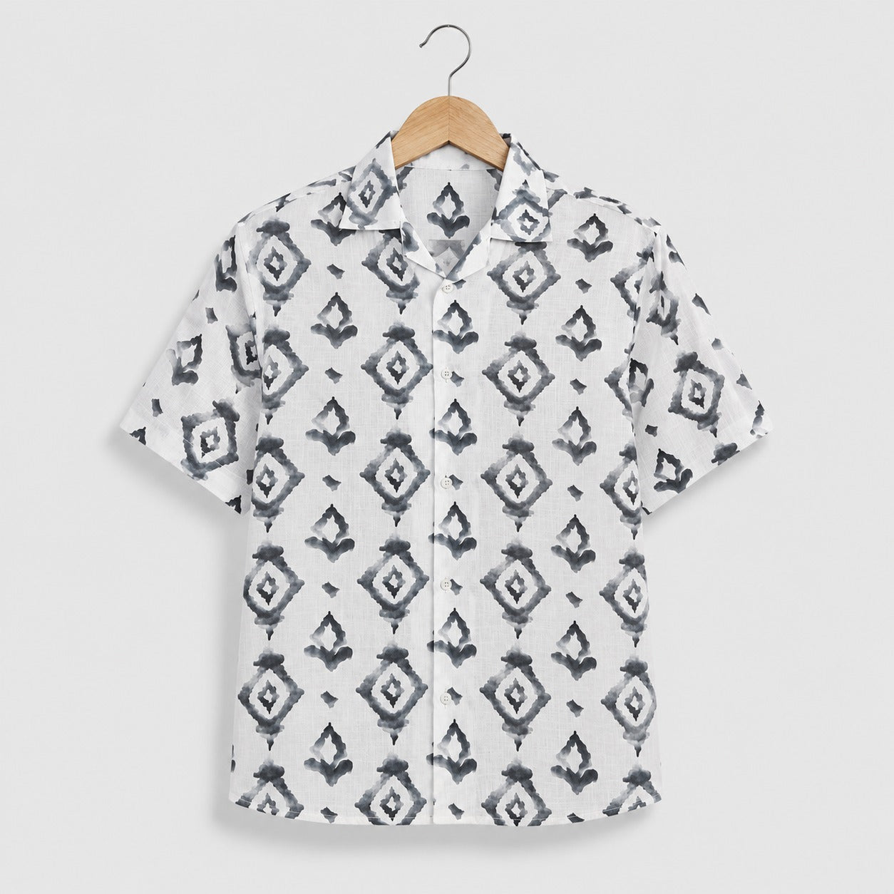 White Grey Geometric Printed Shirt