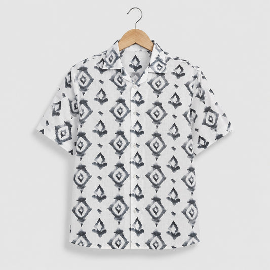 White Grey Geometric Printed Shirt