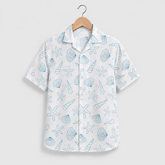 Ocean Shell Print Cotton Resort Shirt