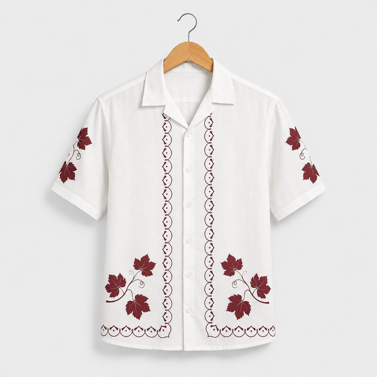 Ivory Burgundy Vine Border Printed Shirt