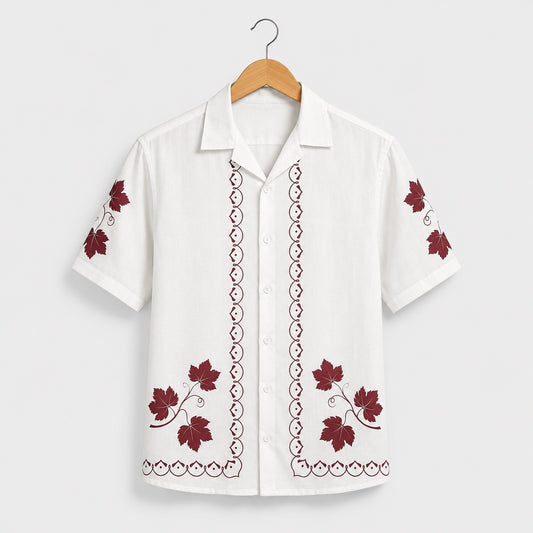 Ivory Burgundy Vine Border Printed Shirt