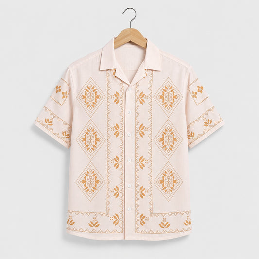 Cream Golden Tribal Print Shirt